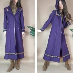 🎈Sale! Vintage Purple Coat Folk Floral Trims